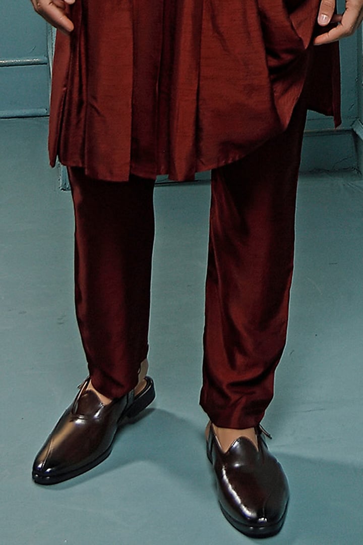 Wine Silk Hand Embroidered Nehru Jacket Set by Vanshik at Pernia's Pop Up Shop