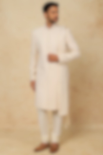 Pearl White Embroidered Wedding Sherwani Set by Vanshik at Pernia's Pop Up Shop