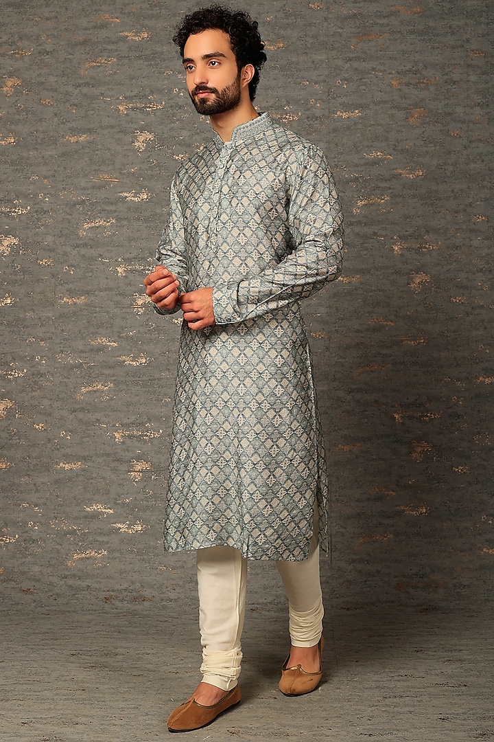 Grey Printed Kurta Set by Vanshik