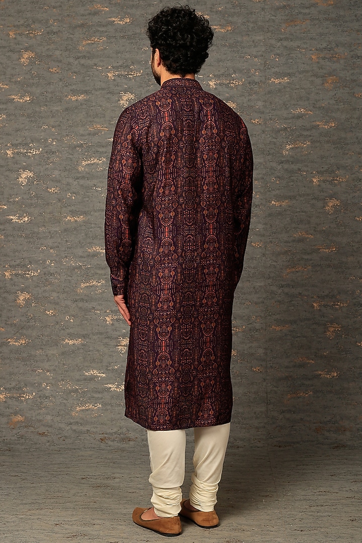 Wine Silk Printed Kurta Set by Vanshik at Pernia's Pop Up Shop