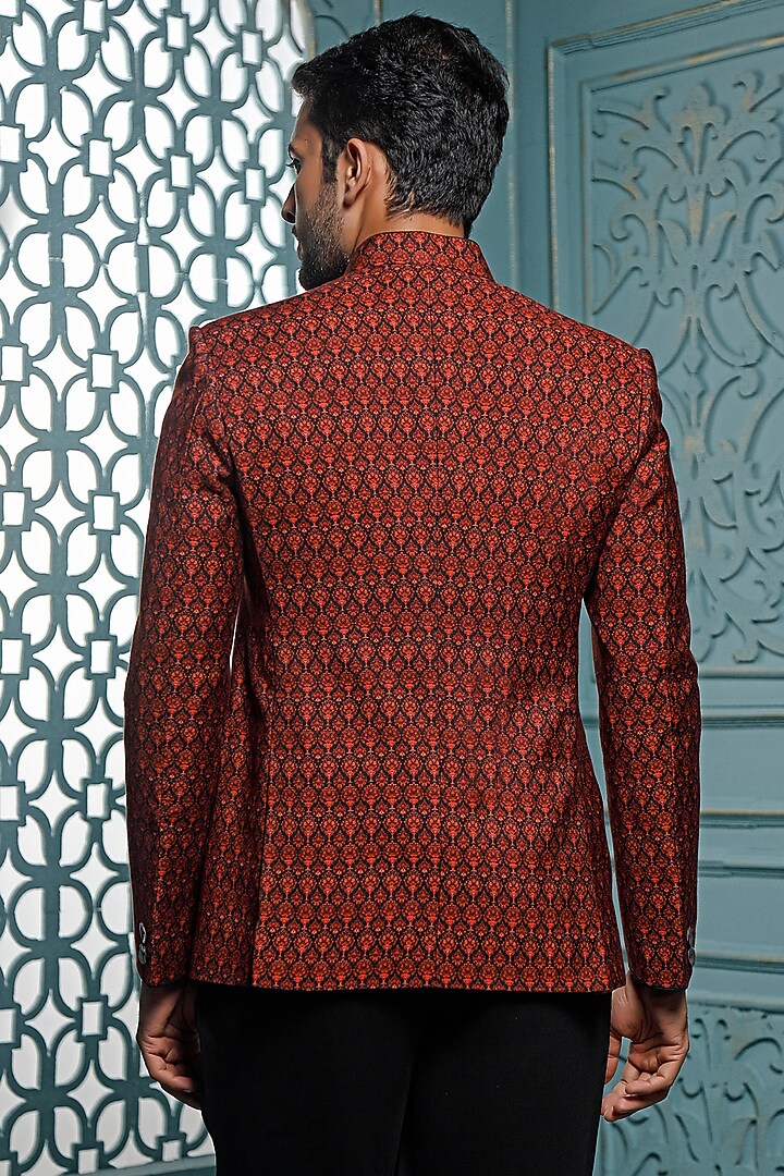 Rust Printed Jodhpuri Jacket by Vanshik at Pernia's Pop Up Shop