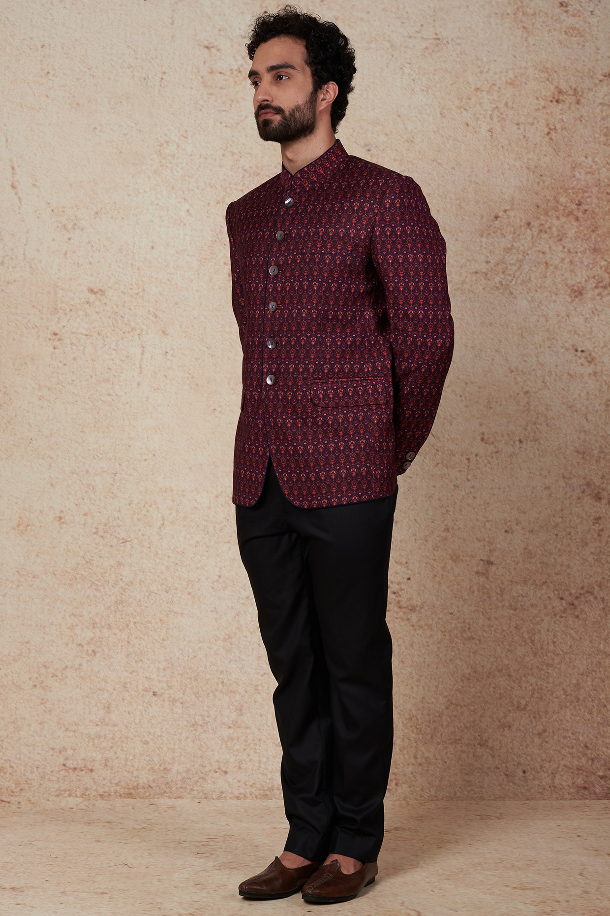 Magenta Printed Bandhgala  by Vanshik
