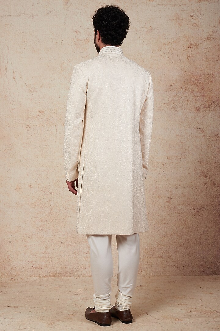 Pearl Chanderi Silk Wedding Sherwani Set by Vanshik at Pernia's Pop Up Shop