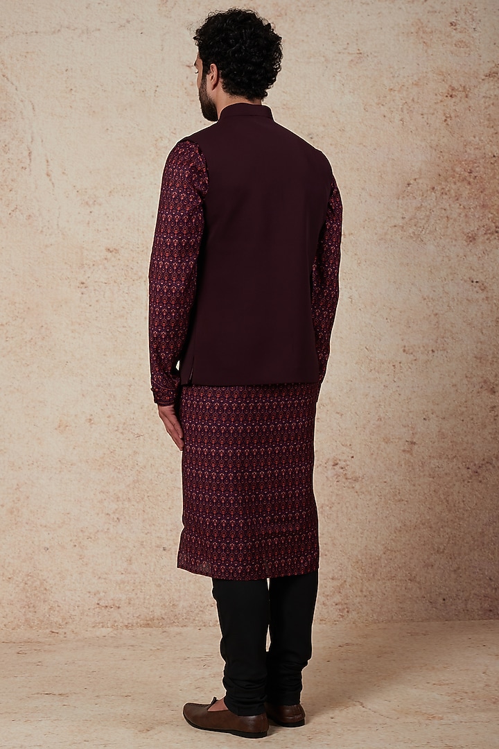 Wine Crepe Nehru Jacket by Vanshik at Pernia's Pop Up Shop