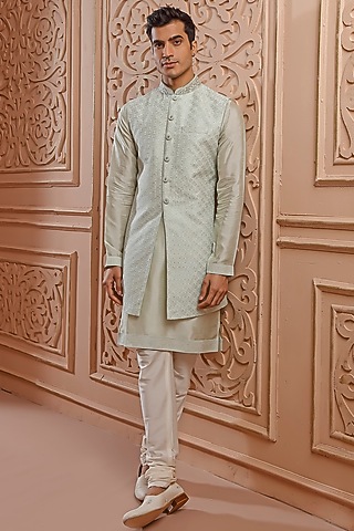 Mint Embroidered Indo-Western Set by Vanshik