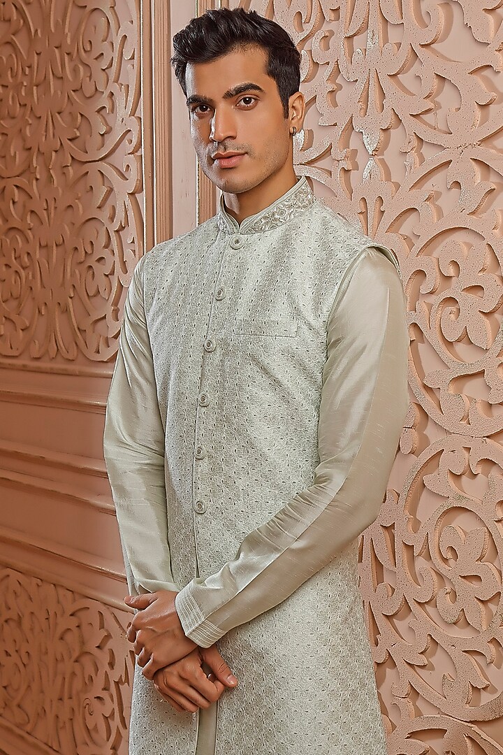 Mint Embroidered Indo-Western Set by Vanshik at Pernia's Pop Up Shop