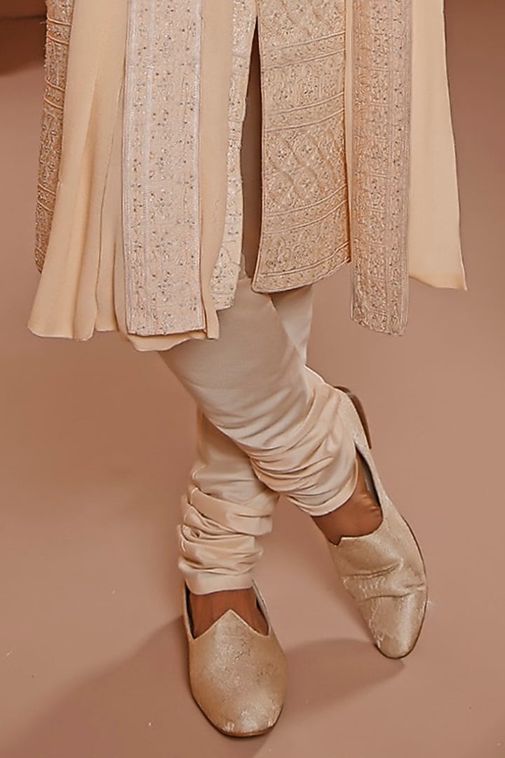 Cream Silk Resham Embroidered Lucknowi Groom Sherwani Set by Vanshik at Pernia's Pop Up Shop