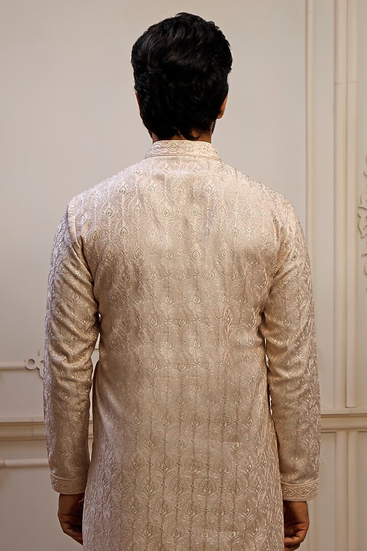 Blush Dupion Silk Pearl Embroidered Kurta Set by Vanshik at Pernia's Pop Up Shop