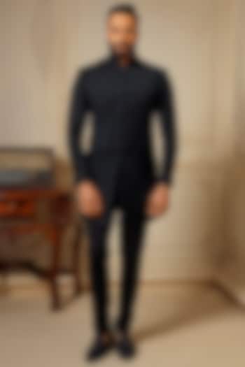 Blue Velvet Swarovski Embroidered Wedding Indowestern Set by Vanshik at Pernia's Pop Up Shop