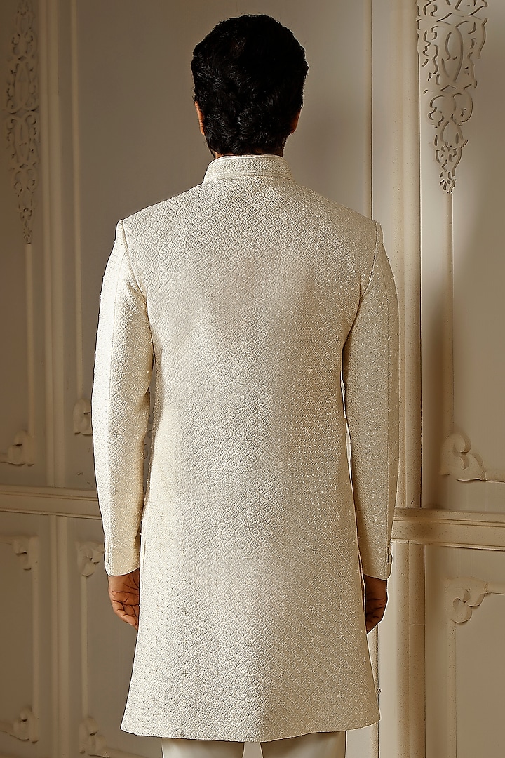 Pearl Dupion Silk Sequins Embroidered Groom Sherwani Set by Vanshik at Pernia's Pop Up Shop