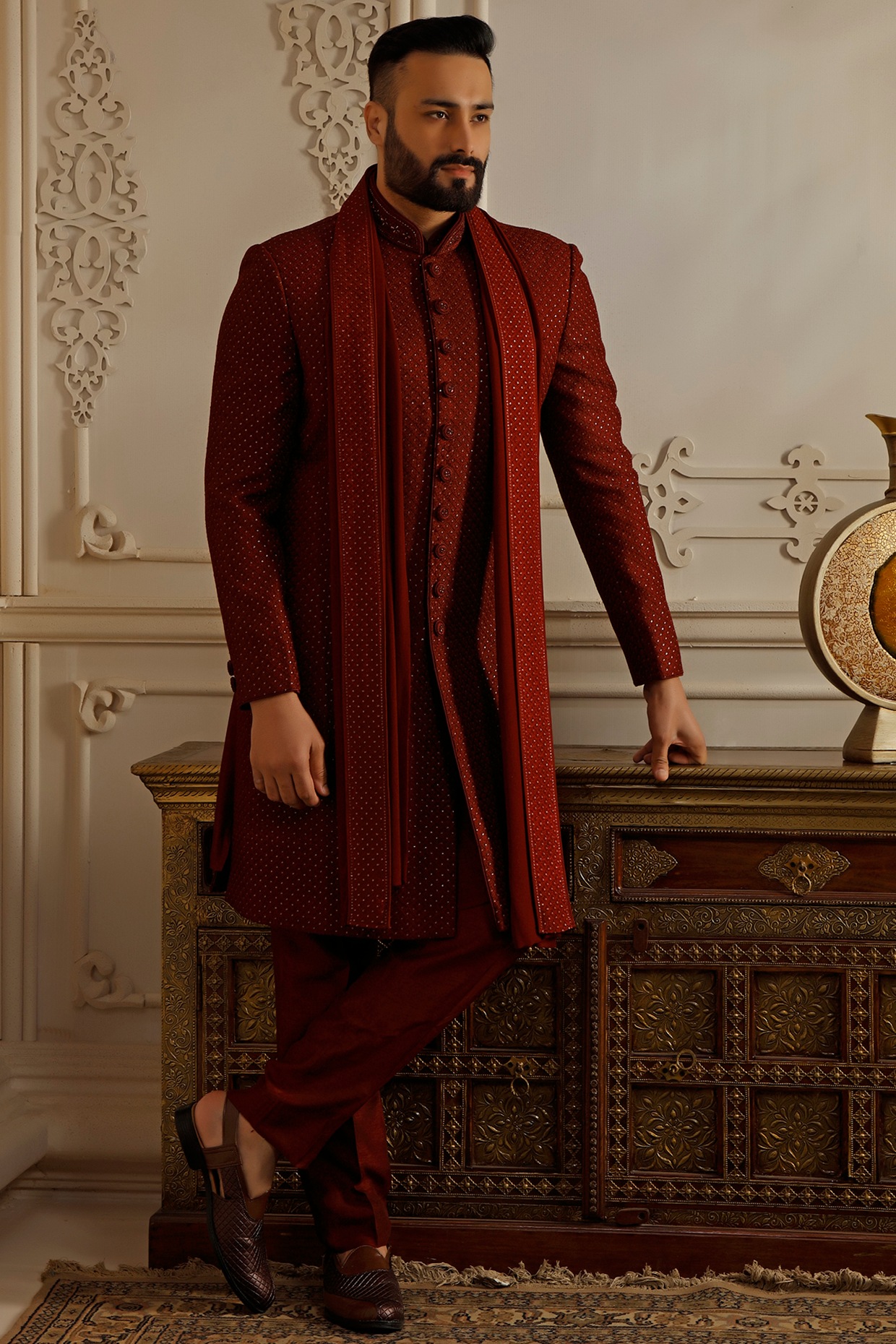 Maroon sherwani sales for wedding