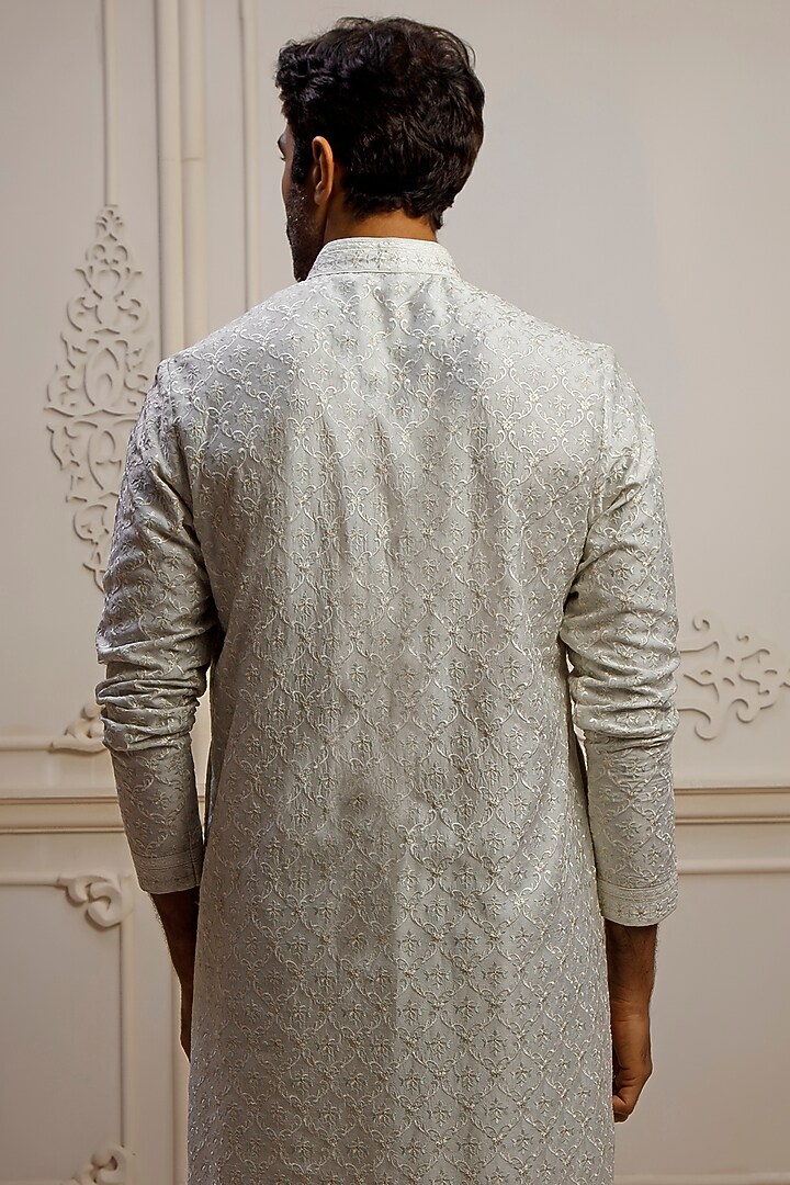Pearl Dupion Silk Jaal Embroidered Kurta Set by Vanshik at Pernia's Pop Up Shop