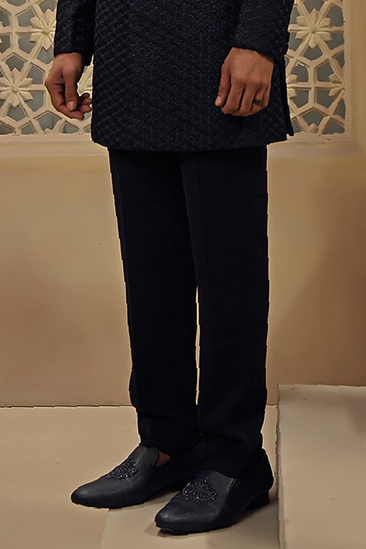 Blue Silk Blend Hand Embroidered Indo-Western Set by Vanshik at Pernia's Pop Up Shop