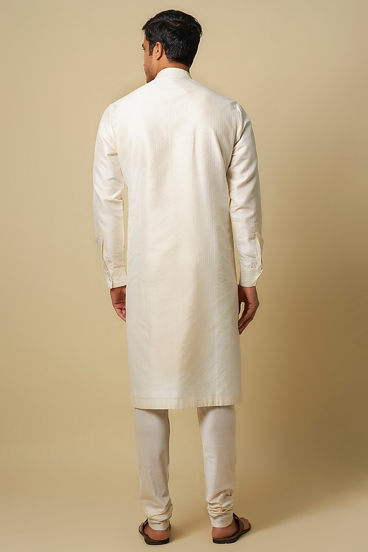 Cream Blended Silk Embroidered Kurta Set by Vanshik at Pernia's Pop Up Shop