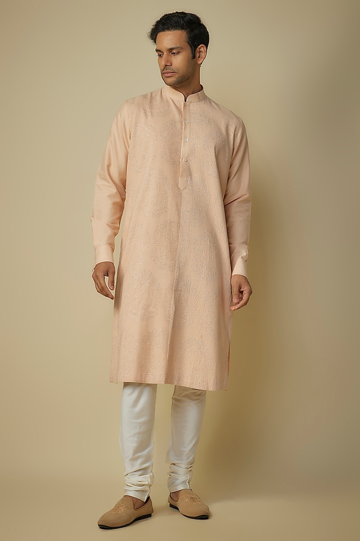 Blush Soft Silk Pintuck Kurta Set by Vanshik at Pernia's Pop Up Shop