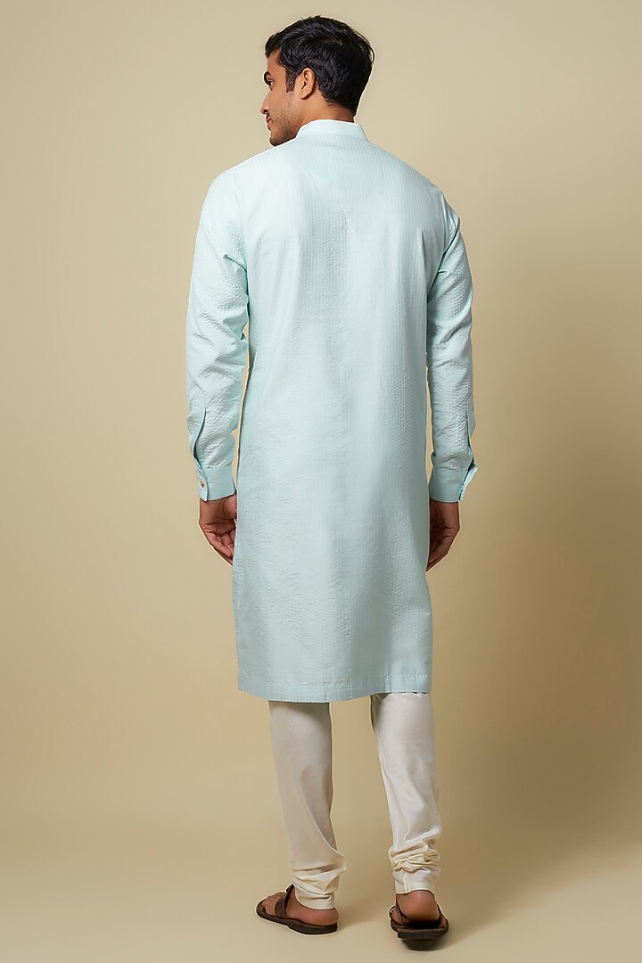 Aqua Blended Silk Embroidered Kurta Set by Vanshik at Pernia's Pop Up Shop