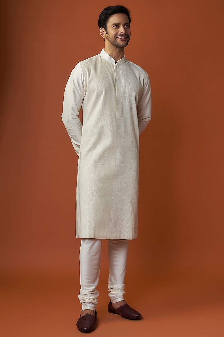 Pearl-Colored Soft Silk Kurta Set by Vanshik