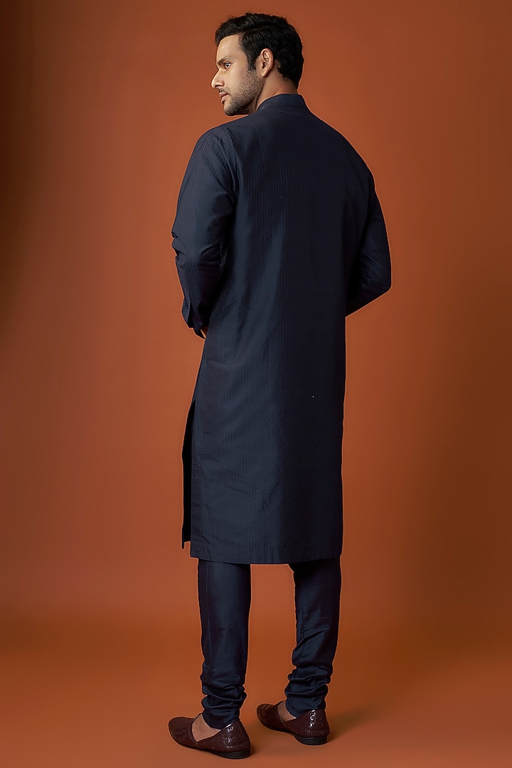 Blue Soft Silk Pintuck Kurta Set by Vanshik at Pernia's Pop Up Shop