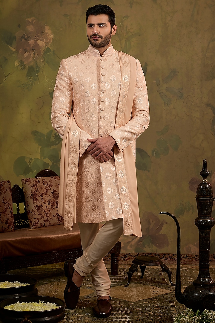 Blush Silk Embroidered Sherwani Set by Vanshik