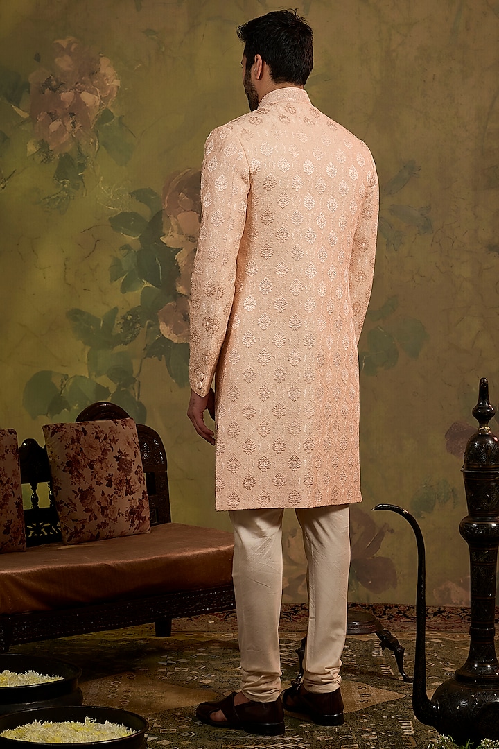 Blush Silk Embroidered Wedding Sherwani Set by Vanshik at Pernia's Pop Up Shop