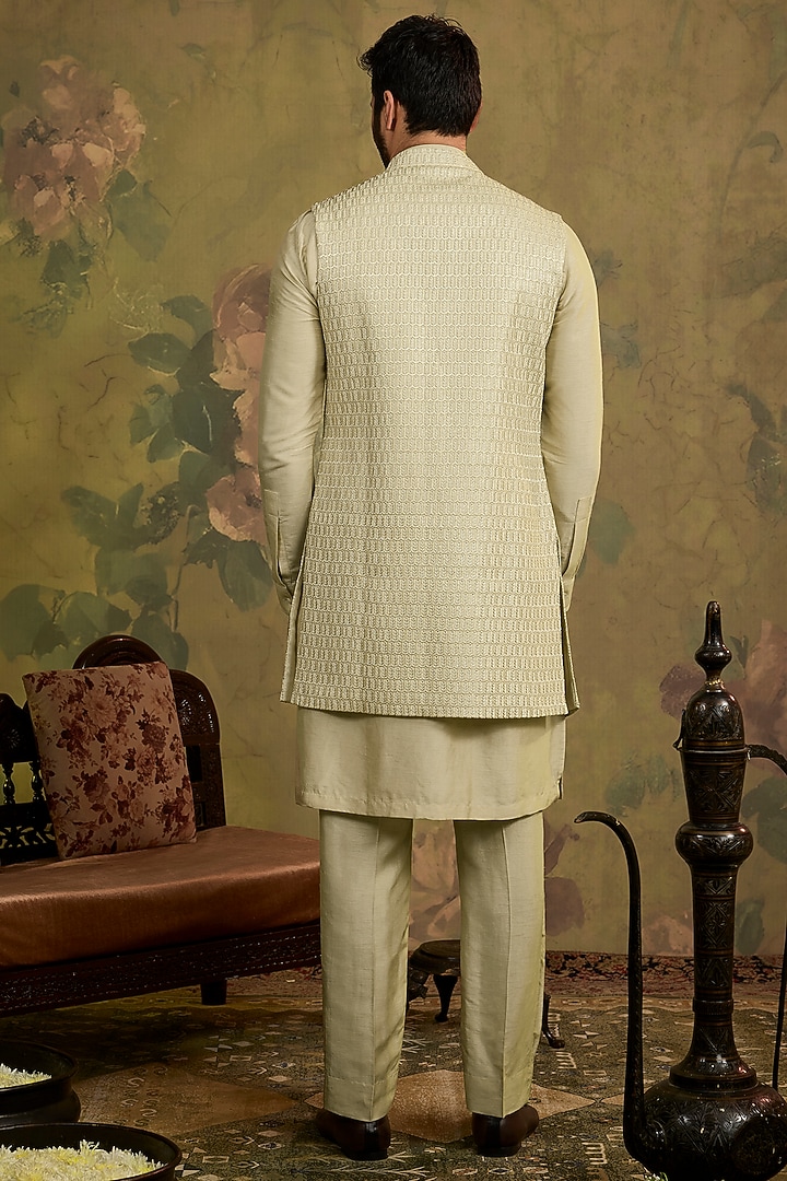 Mint Silk Zari Indowestern Set by Vanshik at Pernia's Pop Up Shop