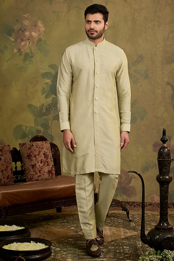 Mint Silk Zari Indowestern Set by Vanshik at Pernia's Pop Up Shop
