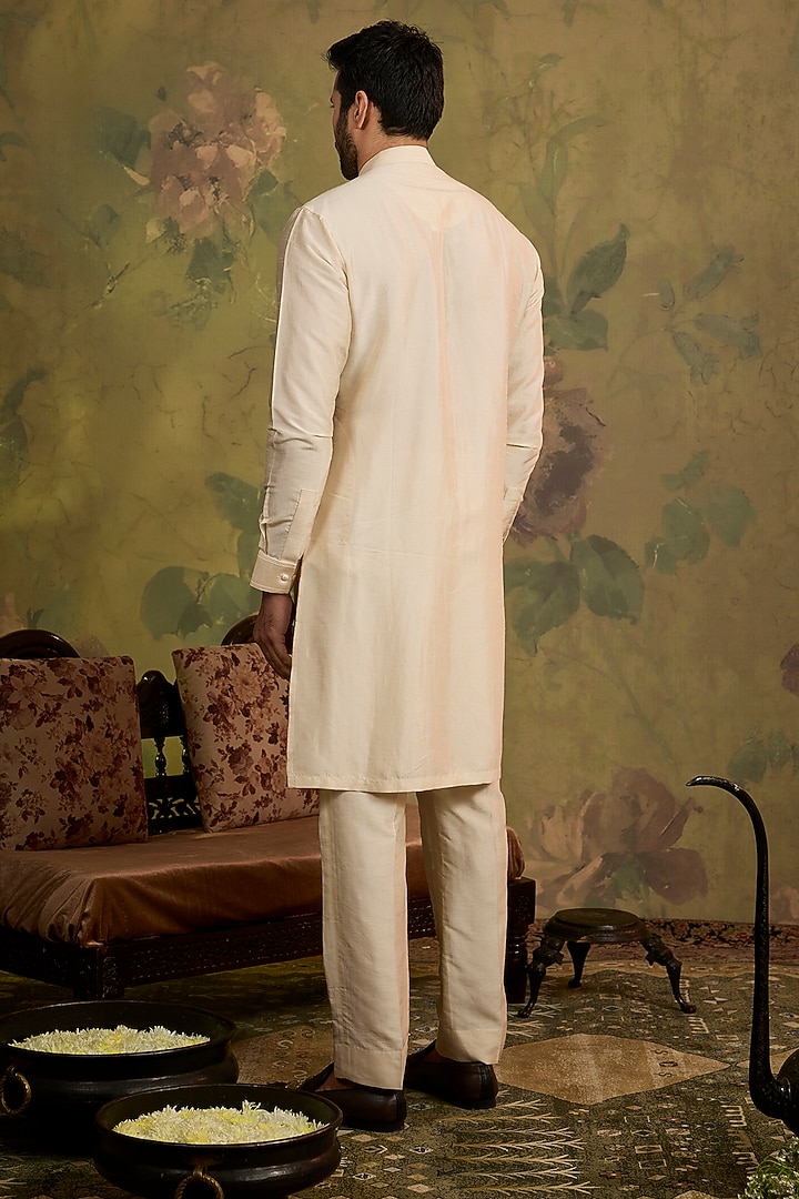 Pearl-Toned Silk Zari Indowestern Set by Vanshik at Pernia's Pop Up Shop