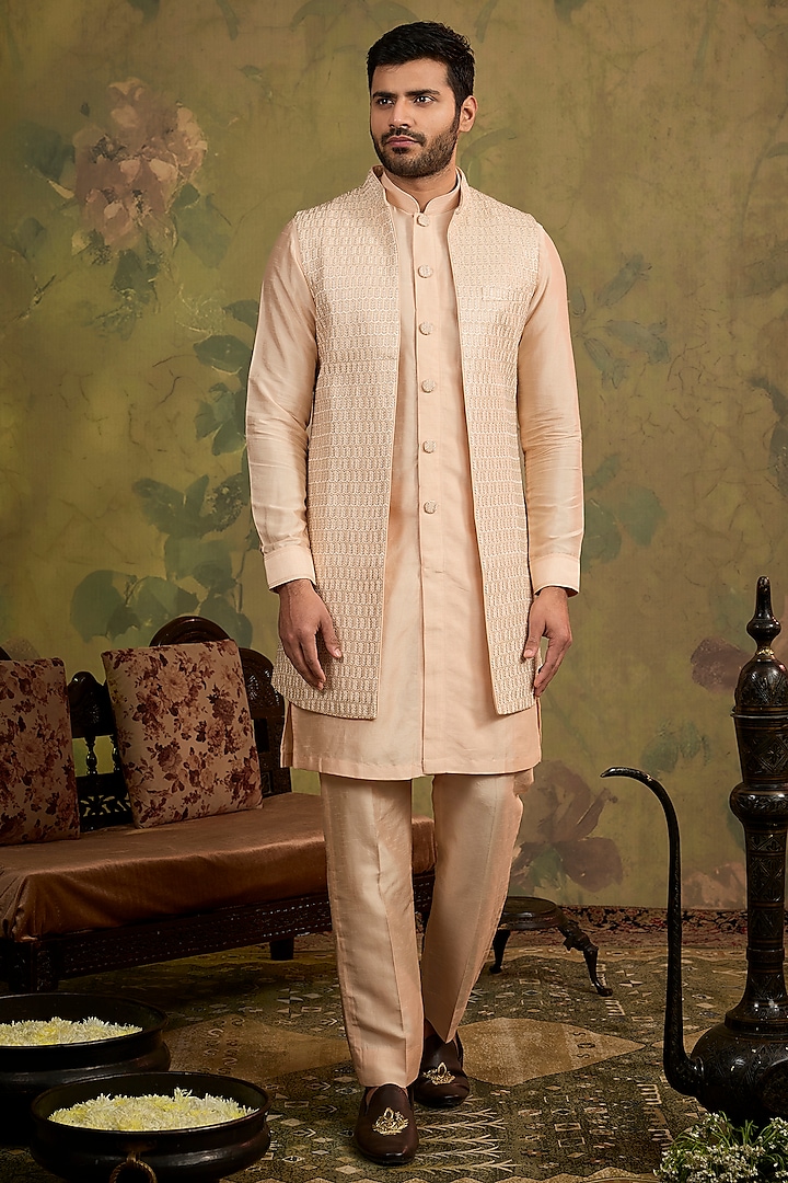 Blush Silk Zari Indowestern Set by Vanshik