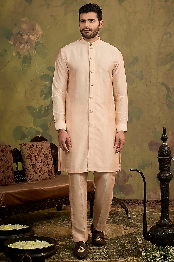 Blush Silk Zari Indowestern Set by Vanshik at Pernia's Pop Up Shop