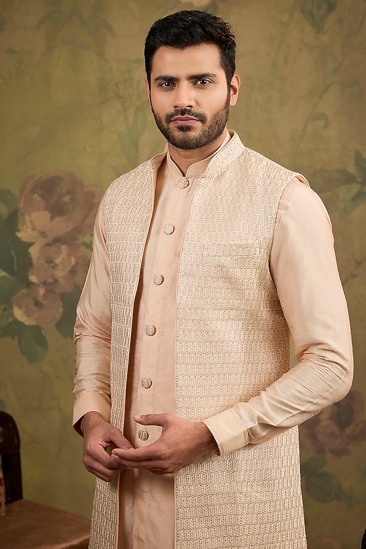 Blush Silk Zari Indowestern Set by Vanshik at Pernia's Pop Up Shop