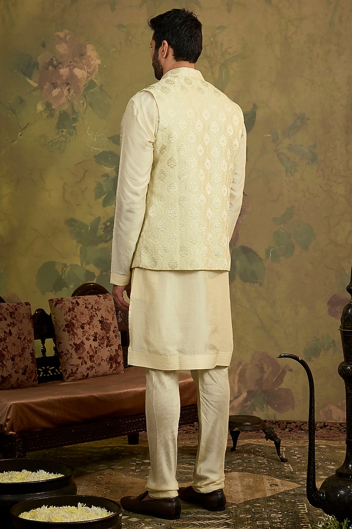 Mint Silk Embroidered Bundi Jacket Set by Vanshik at Pernia's Pop Up Shop
