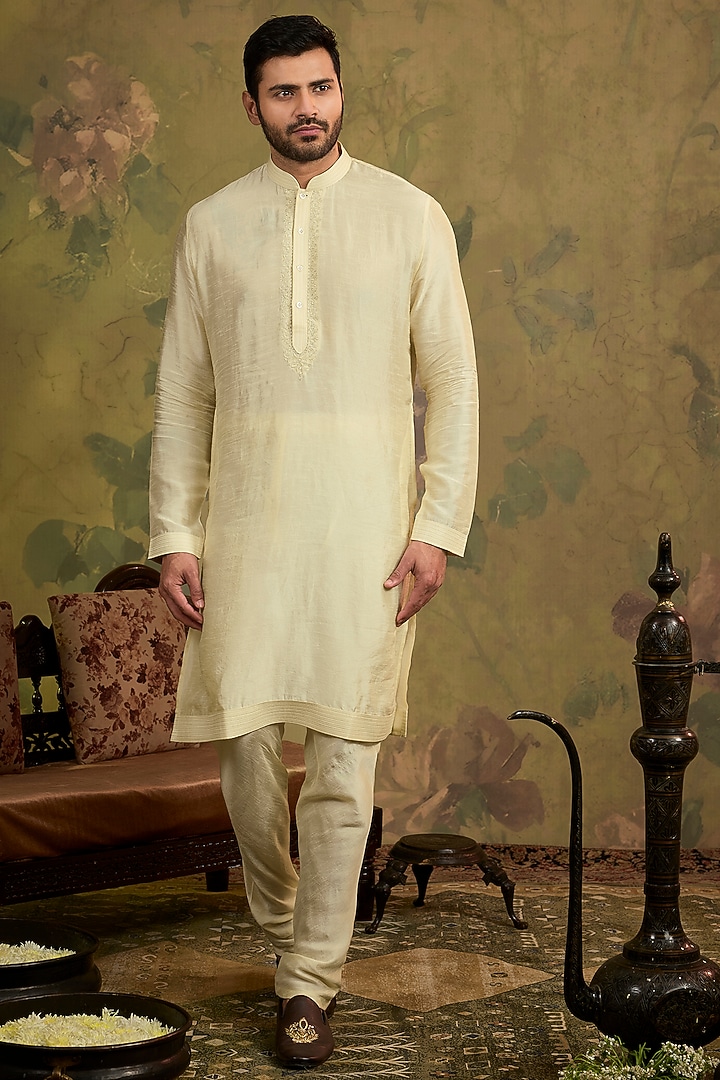 Mint Silk Embroidered Bundi Jacket Set by Vanshik at Pernia's Pop Up Shop
