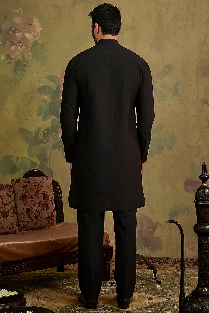 Blue Silk Embroidered Indowestern Jacket Set by Vanshik at Pernia's Pop Up Shop