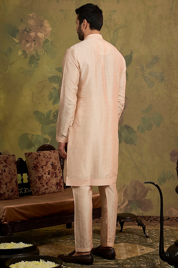 Peach Silk Embroidered Bundi Jacket Set by Vanshik at Pernia's Pop Up Shop