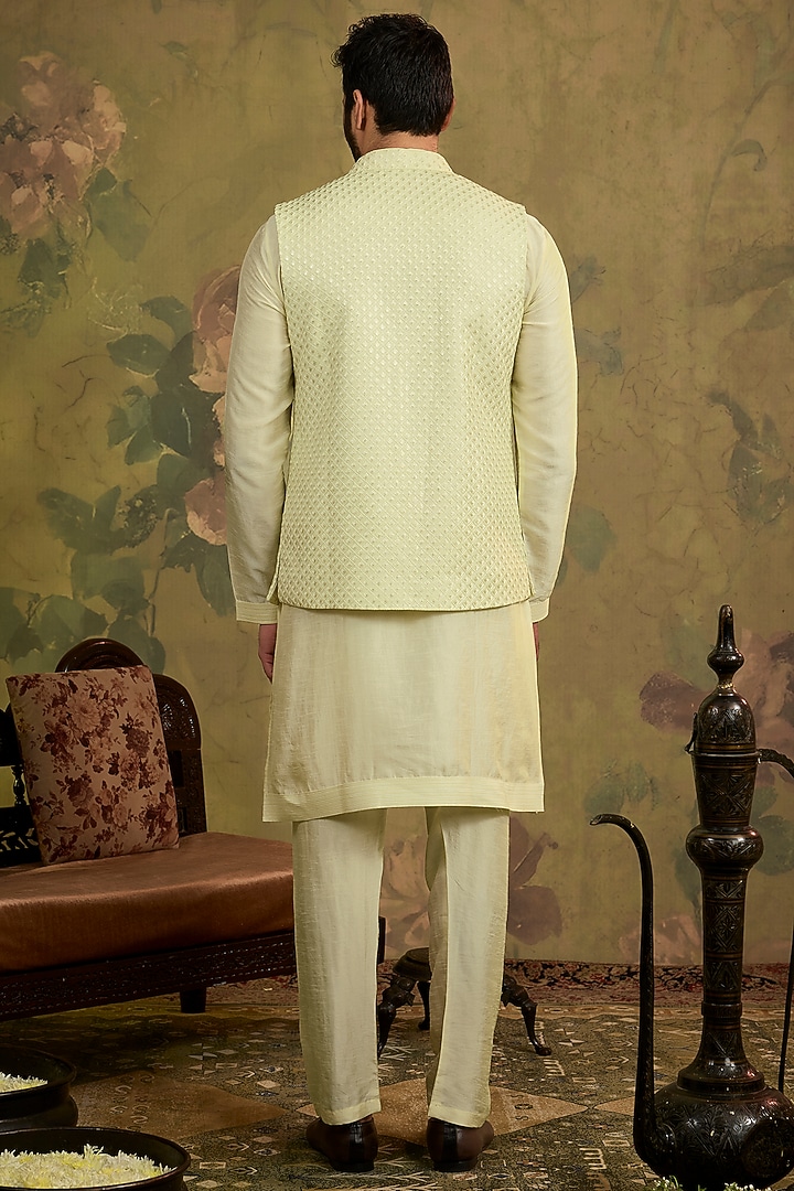 Mint Silk Embroidered Bundi Jacket Set by Vanshik at Pernia's Pop Up Shop