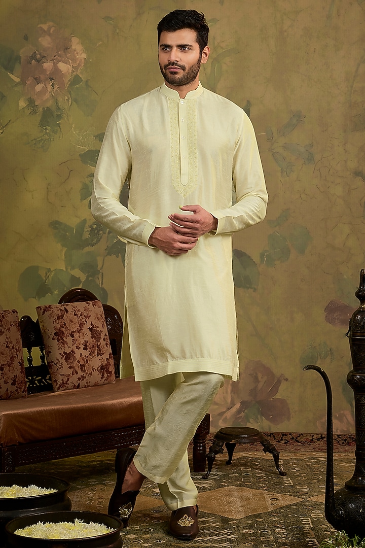 Mint Silk Embroidered Bundi Jacket Set by Vanshik at Pernia's Pop Up Shop