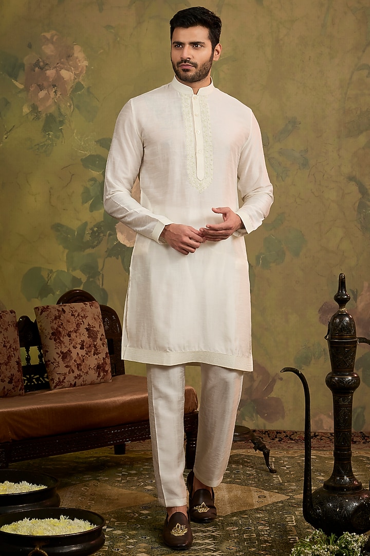 Mint Silk Embroidered Bundi Jacket Set by Vanshik at Pernia's Pop Up Shop