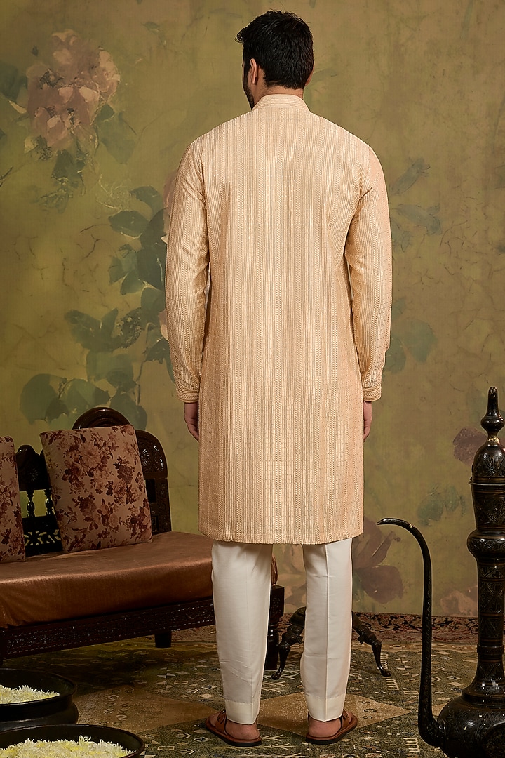 Beige Soft Silk Embroidered Kurta Set by Vanshik at Pernia's Pop Up Shop
