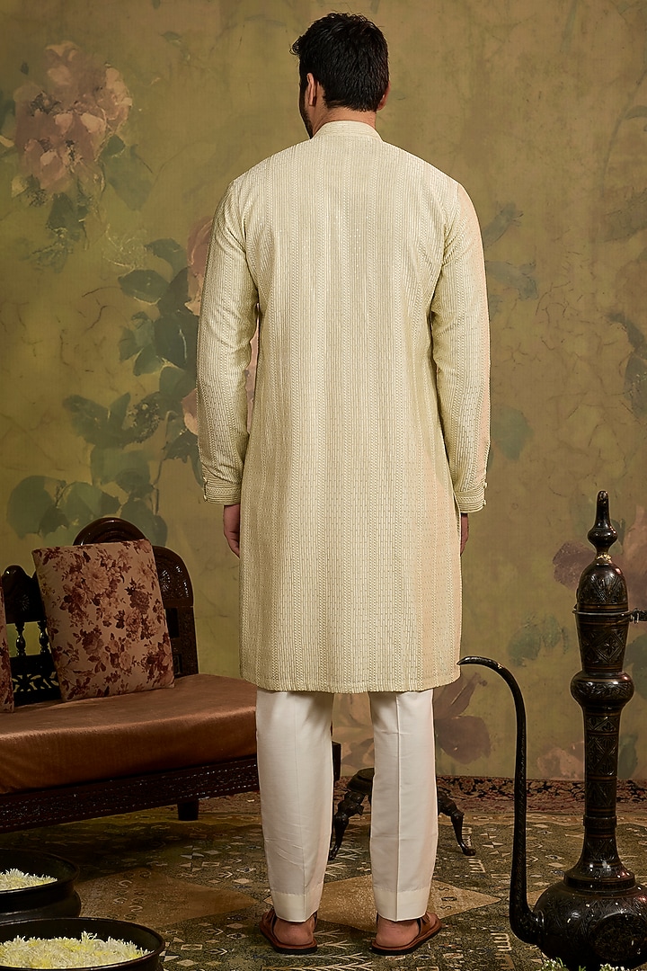 Mint Soft Silk Embroidered Kurta Set by Vanshik at Pernia's Pop Up Shop