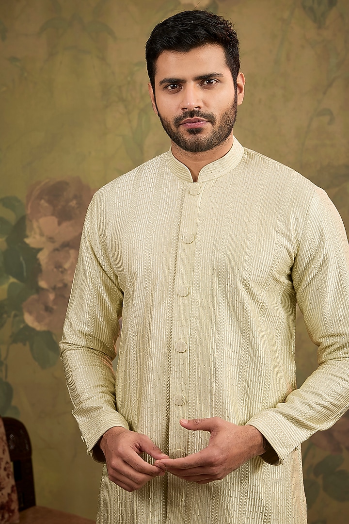 Mint Soft Silk Embroidered Kurta Set by Vanshik at Pernia's Pop Up Shop