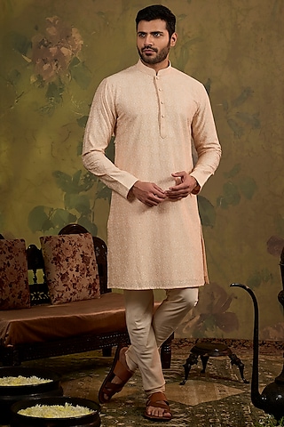Blush Soft Silk Embroidered Kurta Set by Vanshik