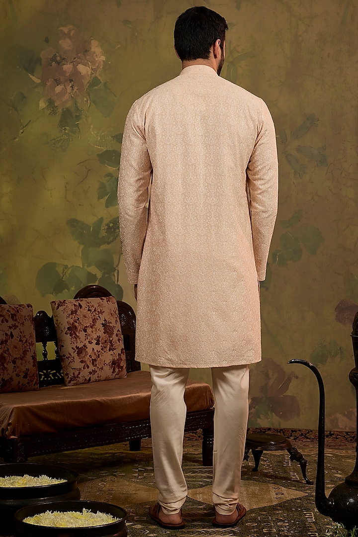 Blush Soft Silk Embroidered Kurta Set by Vanshik at Pernia's Pop Up Shop