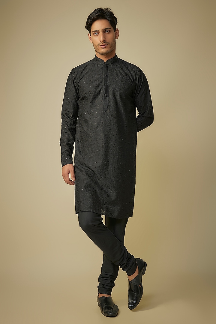 Black Silk Kurta Set by Vanshik