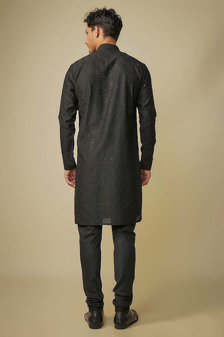 Black Silk Kurta Set by Vanshik at Pernia's Pop Up Shop