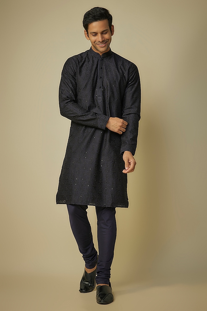 Blue Silk Kurta Set by Vanshik