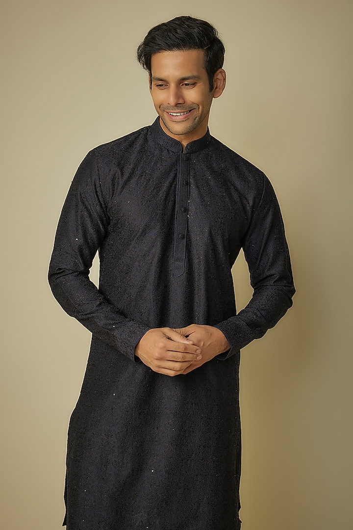 Blue Silk Kurta Set by Vanshik at Pernia's Pop Up Shop