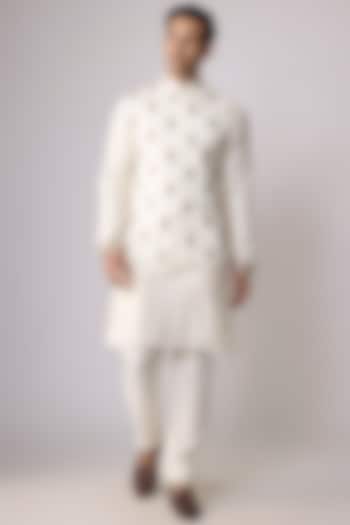 Cream Silk Nehru Jacket Set by Vanshik at Pernia's Pop Up Shop