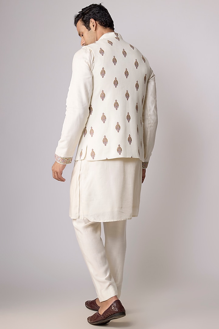 Cream Silk Nehru Jacket Set by Vanshik at Pernia's Pop Up Shop