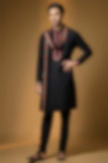 Black Silk Kurta Set by Vanshik at Pernia's Pop Up Shop