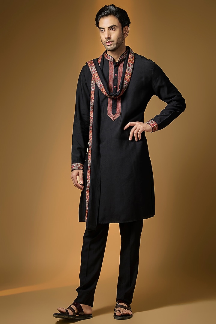 Black Silk Kurta Set by Vanshik at Pernia's Pop Up Shop
